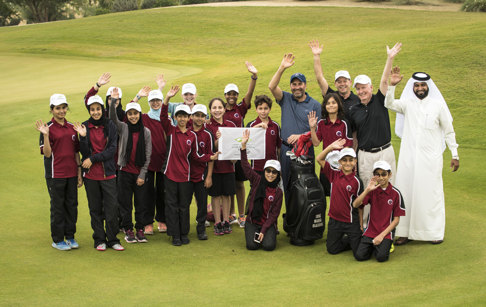 Education City Golf Club - Jose Maria Olazabal with kids and organisers of the Pearl Programme.